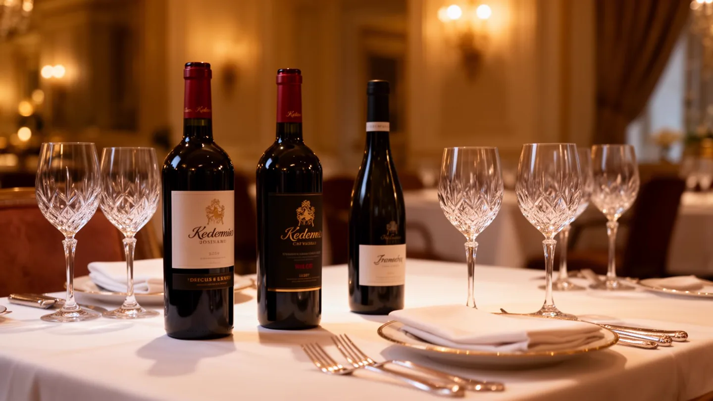Table service with American wines in a restaurant setting.